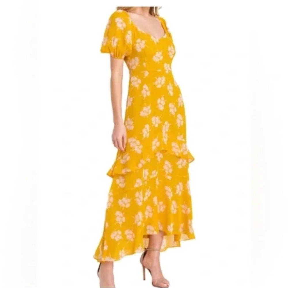 Yellow Floral Maxi Dress with Sleeves